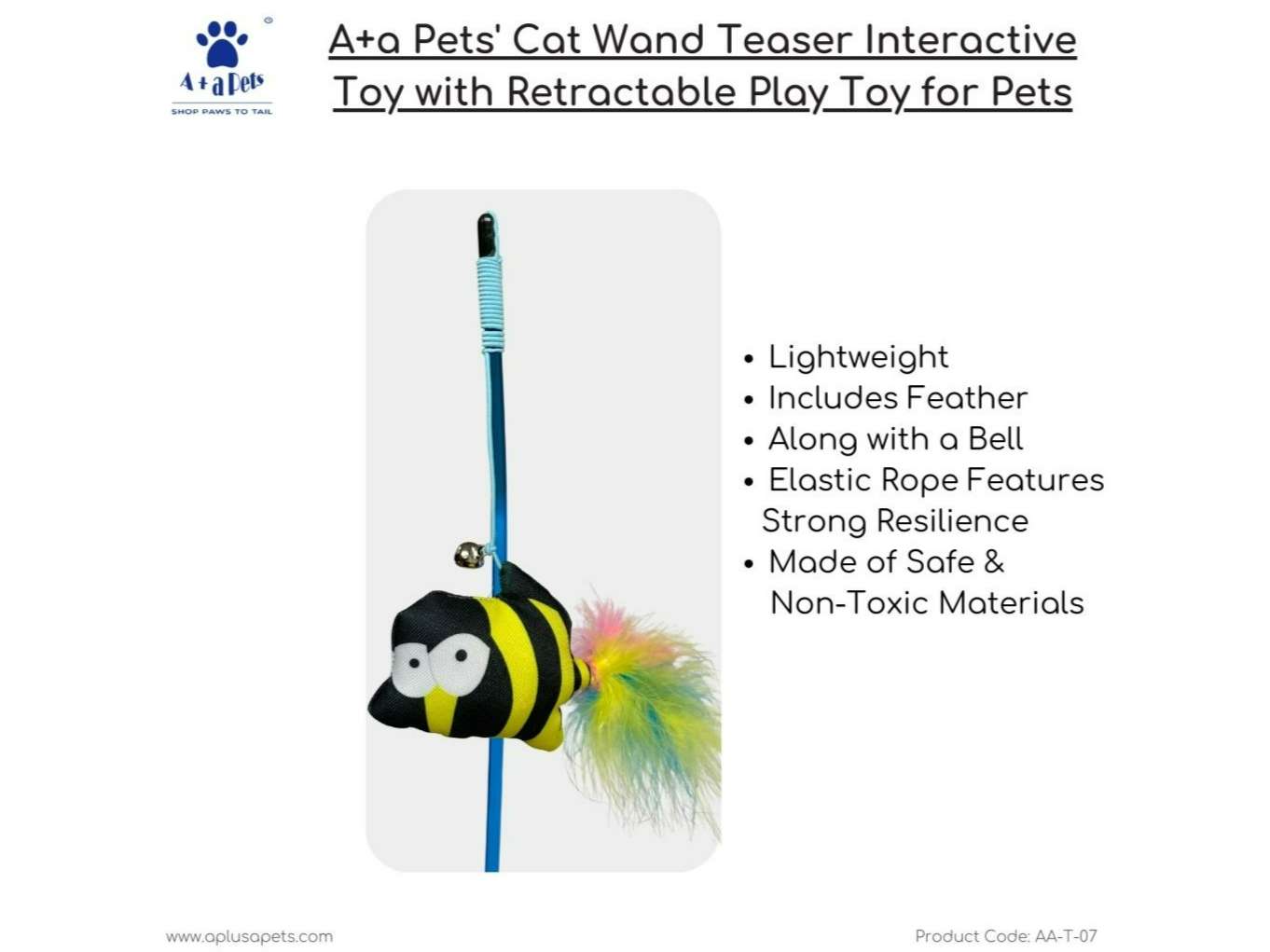 A+a Pets' Cat Wand Teaser Interactive Toy with Feather Tail Play Toy for Cats, Puppies, and Small Animals - Nemo Yellow Stripes view 2