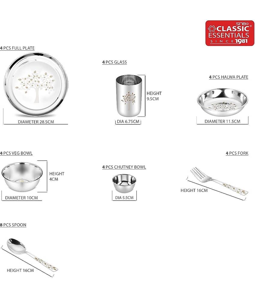 Classic Essentials Laser Printed Stainless Steel Dinner Set ( Pack of 32 ) Silver view 2
