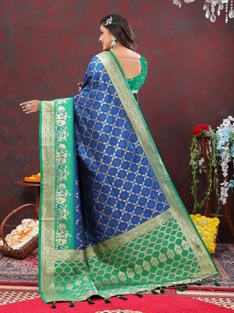 Blue & Green Patola Silk Woven Design Meenakari Weaving Saree view 2