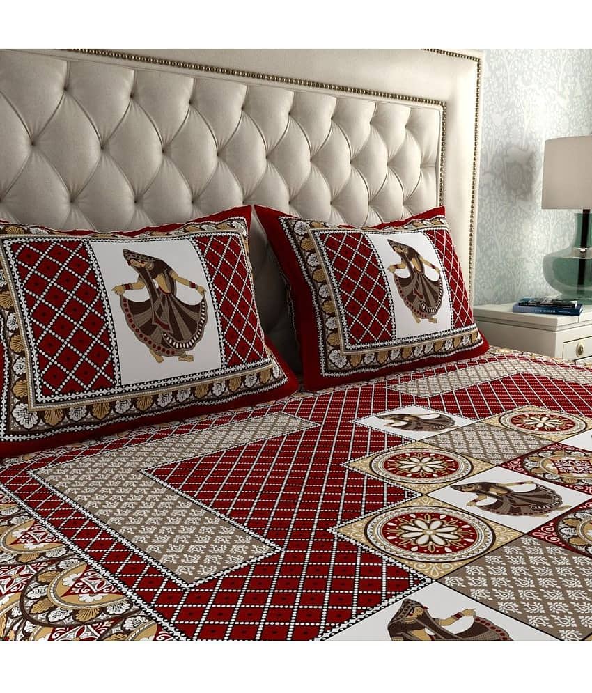 Cosito Cotton 1 Double Bedsheet with 2 Pillow Covers ( Red ) view 2