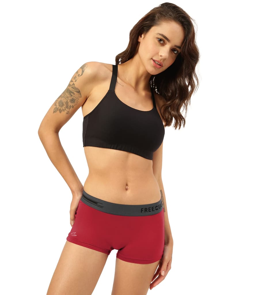 Freecultr Women's Underwear Antibacterial Micromodal Airsoft | Boy Short - Non-Itch, No Chafing, Sweat-Proof Comfort Pack of 1-Sassy Red view 2