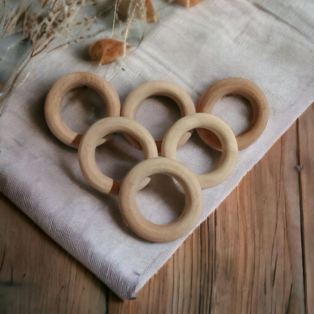 Neemtoys Pack of 6 Neem Wooden Ring Teethers for Babies, Teething Toy for Kids (Brown) view 2
