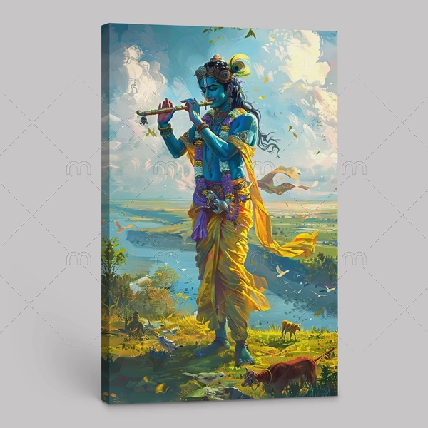 krishna playing flute canvas wallart 18X 36 view 2