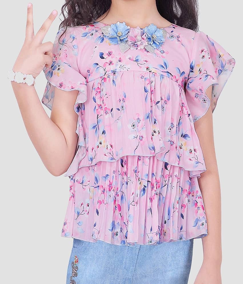 Cherry Tree Pack of 1 Girls Cotton Blend Top With Capris ( Pink ) view 2