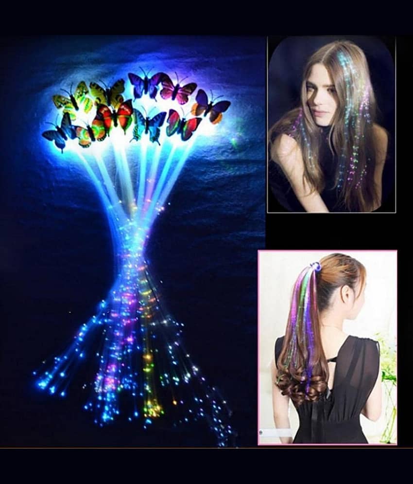 HINGOL LED Flashing Light Butterfly Hair Clip | Braid Optical Fibber Hairpin Party Decor | Girl and Women Party Favours | Party kit (Multicolor, Pack Of 2) view 2