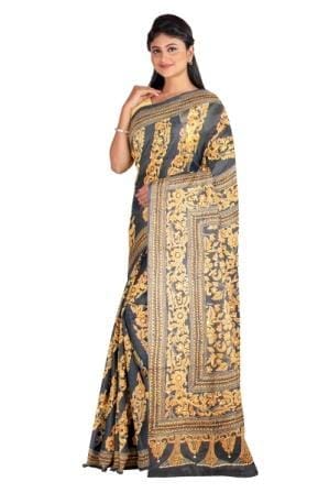 Black And Gold Embroidered Silk Saree view 2
