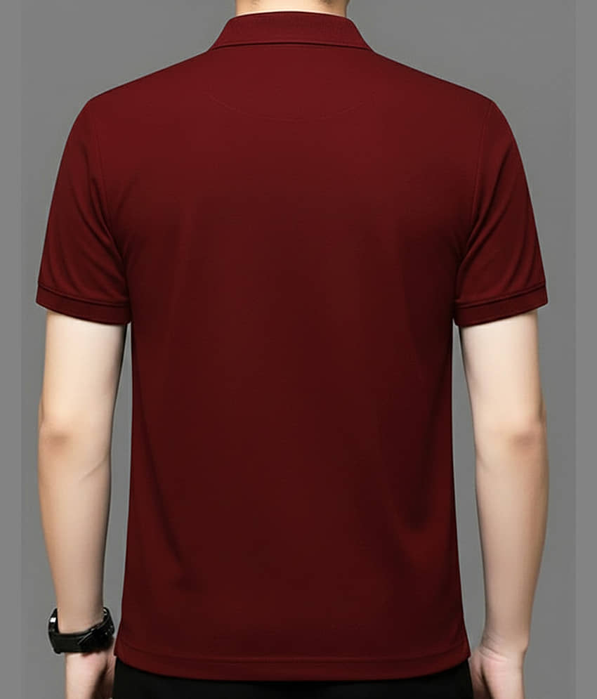 ENITOR Men Cotton Blend Regular Fit Colorblock Polo T Shirt ( Maroon ) view 2