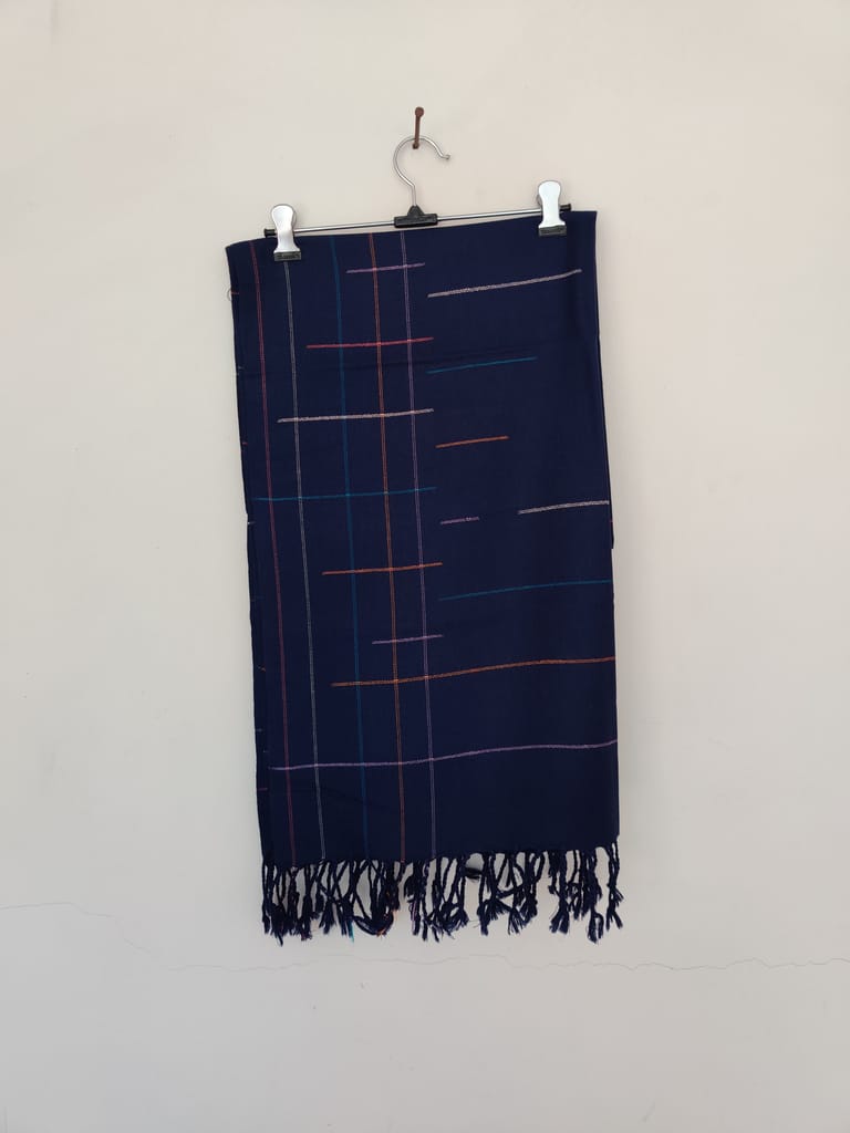 Blue Multicolor Handwoven Merino Wool Stole view 2