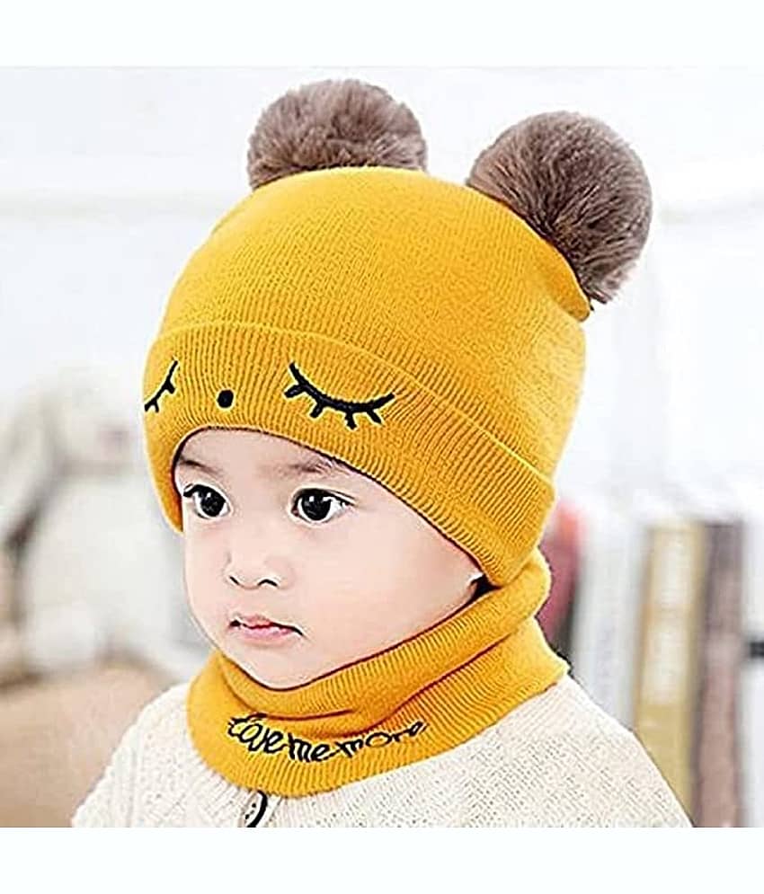 Valdez Woolen Warm Double Pom Pom Cap Beanie Hat and Muffler Winter Accessories for Baby Boys and Girls view 2