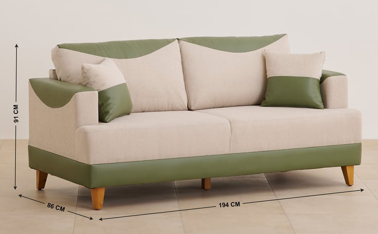 Starlet Furniture 3 Seater Sofa (Beige and Green) view 2