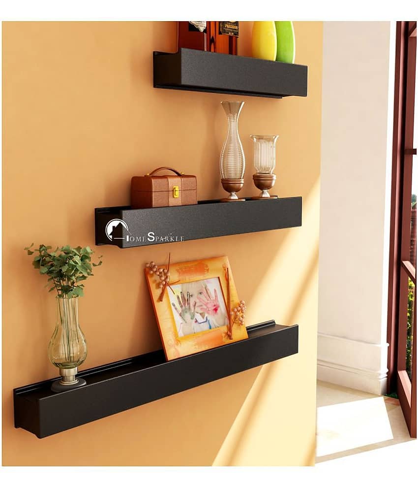 Home Sparkle Floating Shelves Black MDF - Pack of 3