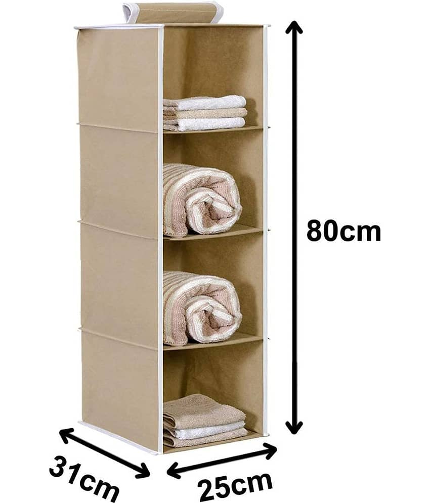 4 Shelf Closet Hanging Organizer,Wardrobe Organizer Clothes Storage Hanger for Family Closet Bedroom, Foldable and Universal Fit (Beige) Pack OF 2 view 2