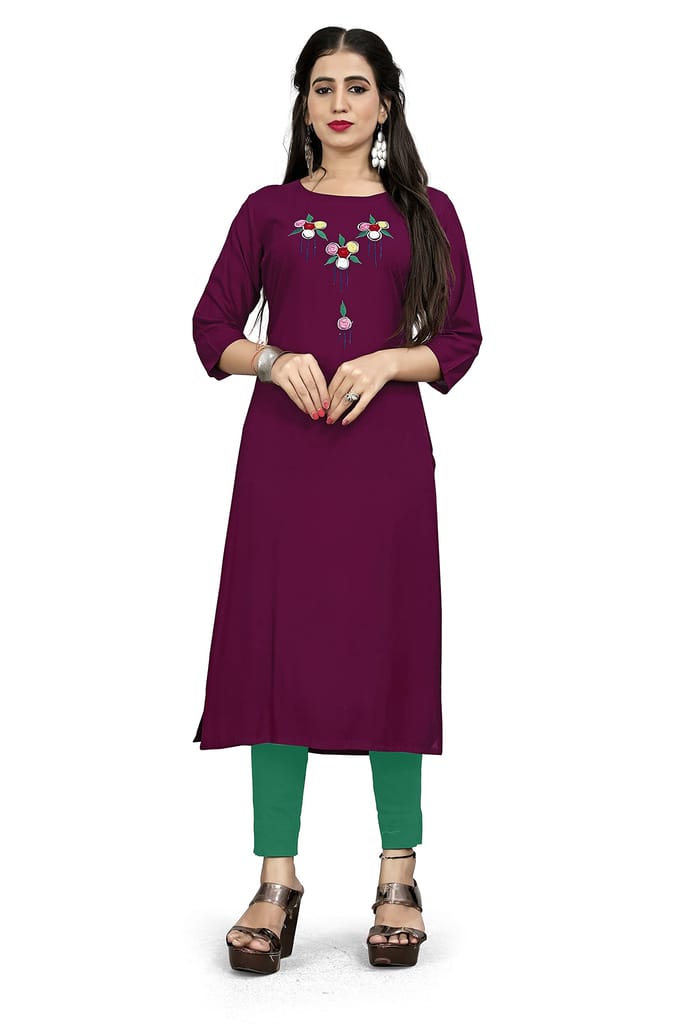 STYLEOO Combo Rayon Three-Fourth Sleeve A-Line Combo Kurti for Women Pack of 2 (Wine & RED) (M, L, XL, XXL) view 2