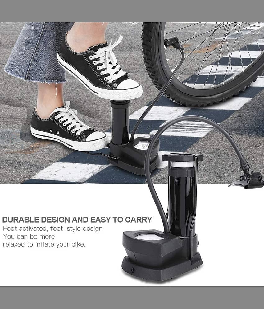 HOUSEMALL Foot Activated Floor Pump with Gauge Cycle Air Pump Mini Portable Bicycle, Motorcycle, Car Pump (Multicolor, Steel) view 2
