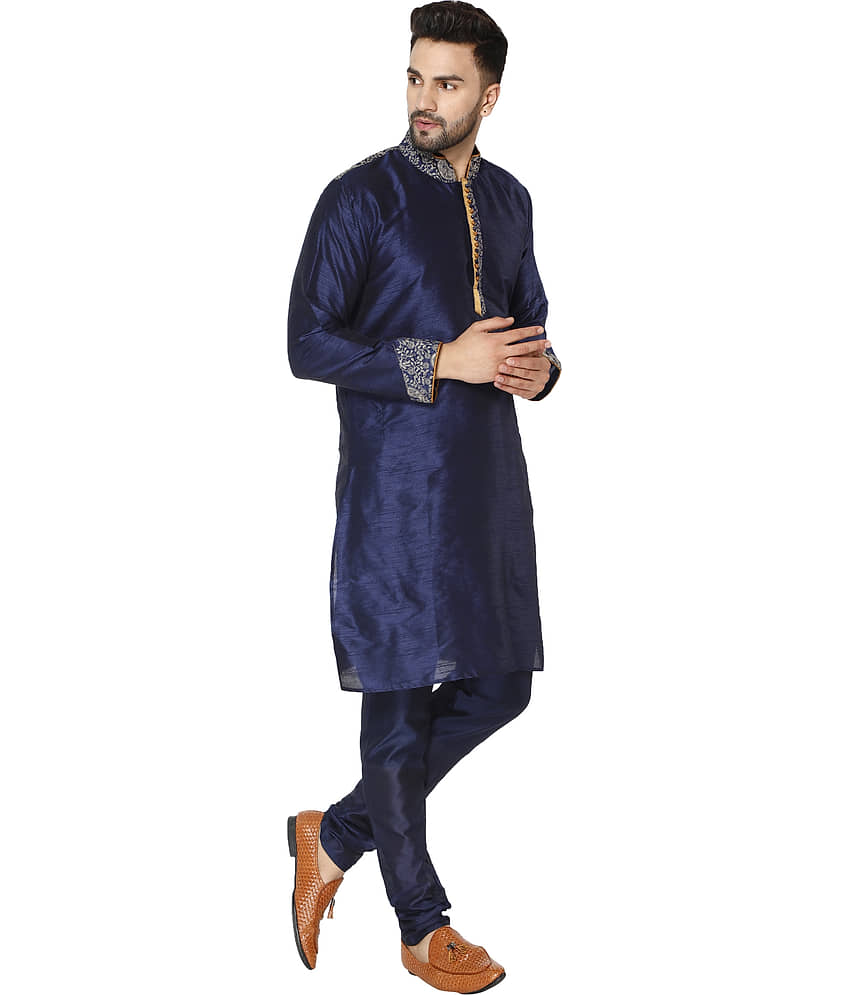 SKAVIJ Blue Silk Blend Kurta Pyjama Set view 2