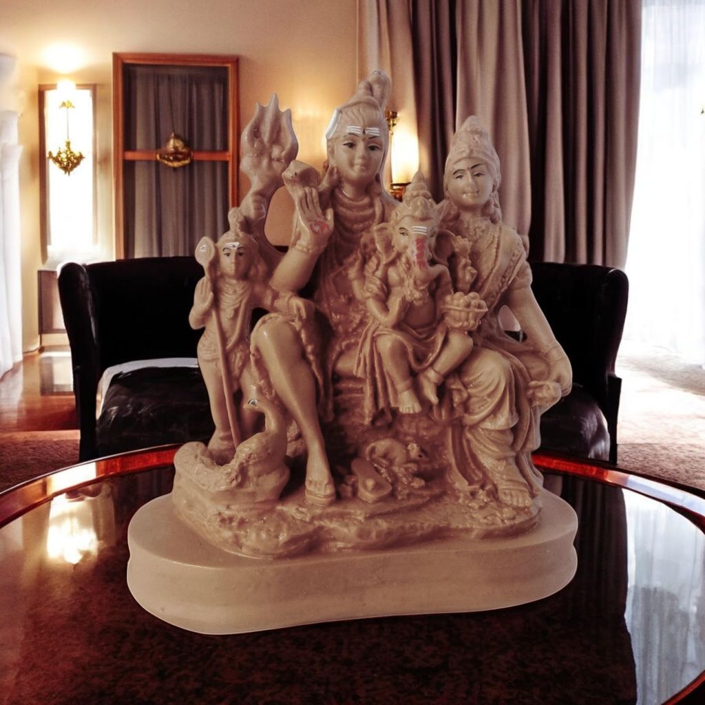 AMS Resin Shiv Parivar Idol Hindu God Handcrafted Shiva Statue Vastu-Positive Shiv Family Sculpture Housewarming Gift Showpiece (14 cm) view 2
