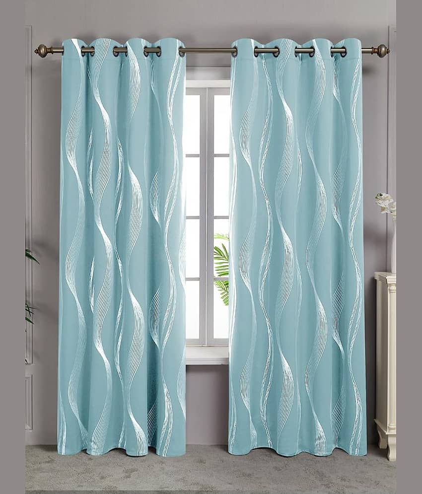 V21 decod Graphic Room Darkening Eyelet Curtain 7 ft ( Pack of 1 ) - Blue