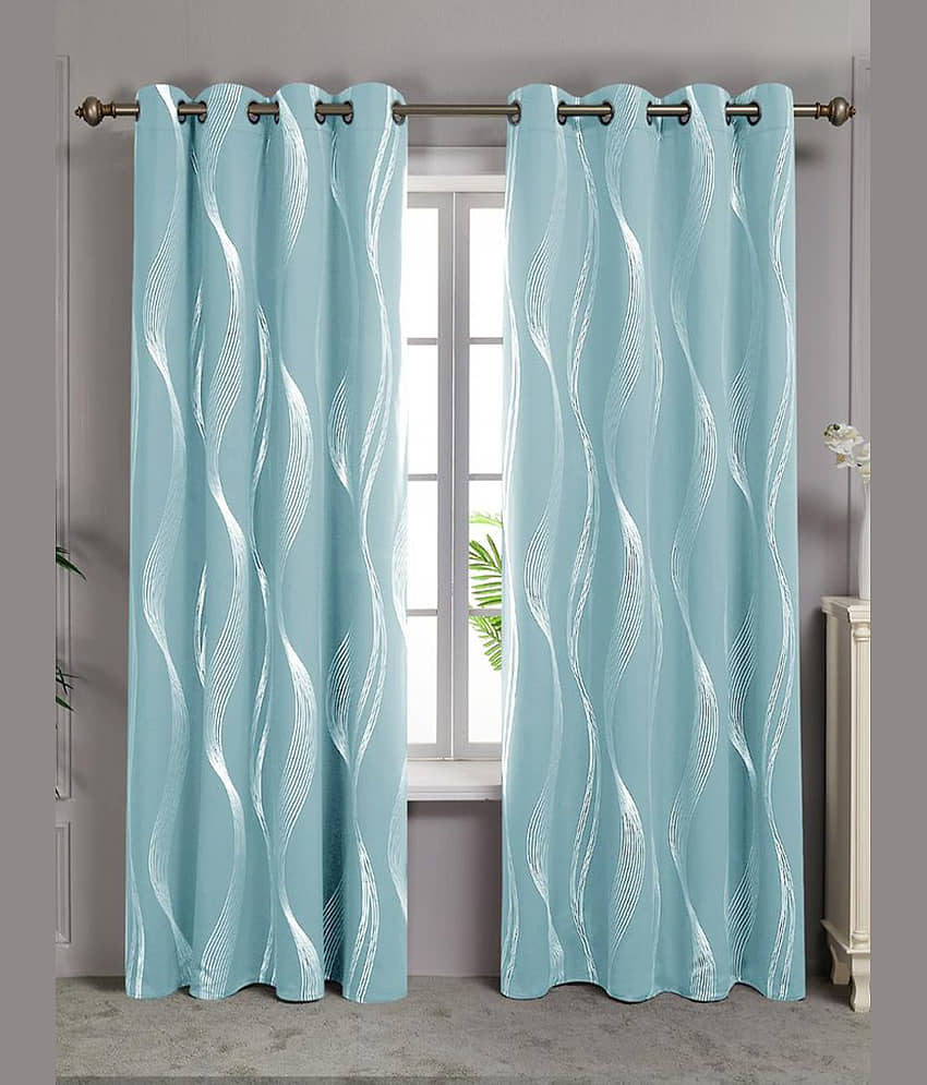 V21 decod Graphic Room Darkening Eyelet Curtain 7 ft ( Pack of 1 ) - Blue view 2