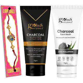 Globus Naturals Rakhi Special Combo- Charcoal Face wash & Charcoal Peel off Mask Set of 2, 75gm view 2