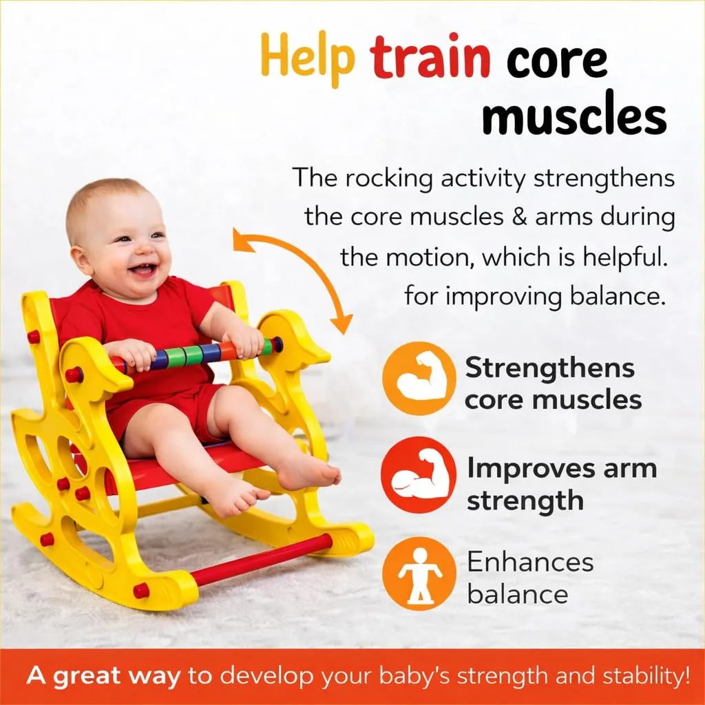 Kids Plastic Baby Rocker Chair with Duck Design | Sturdy Indoor Rocking Toy with Handle & Backrest | Safe & Durable Toddler Rocker for Boys & Girls (Duck Small, Yellow/Red) view 2