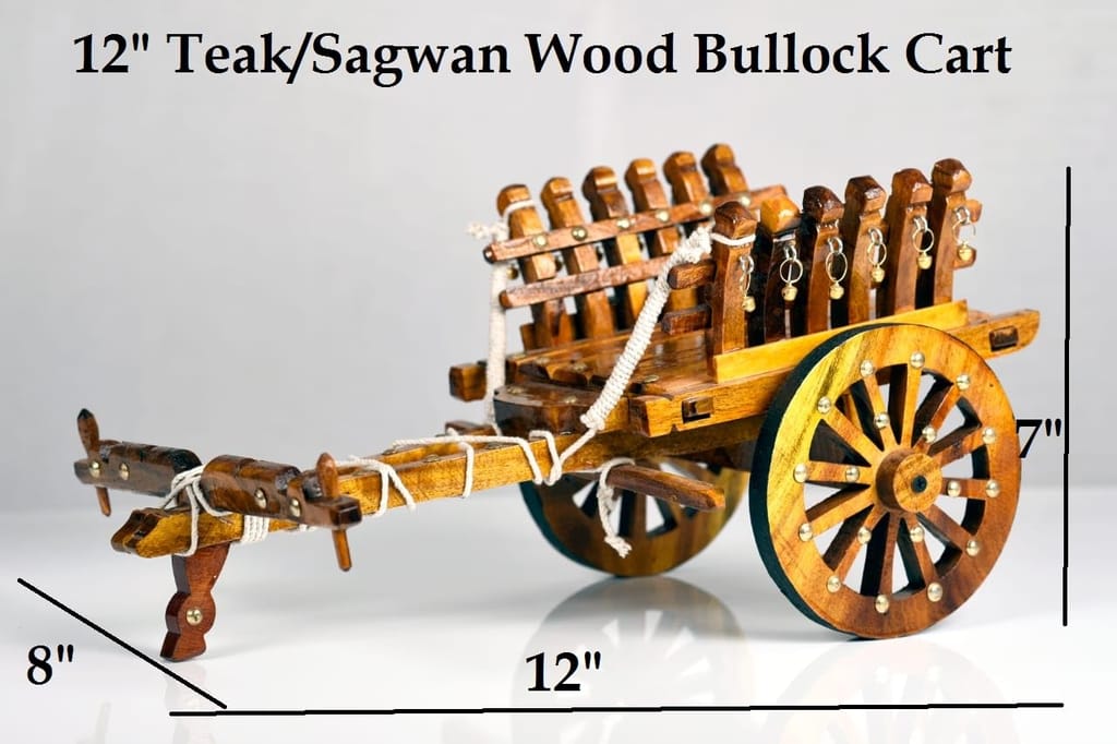 Samyak Sagwan/Teak 12" Wood Bullock Cart Without Bull Pair & Couple .A Perfect Antique Decorative Wooden Showpiece & Gift On Marriages. view 2