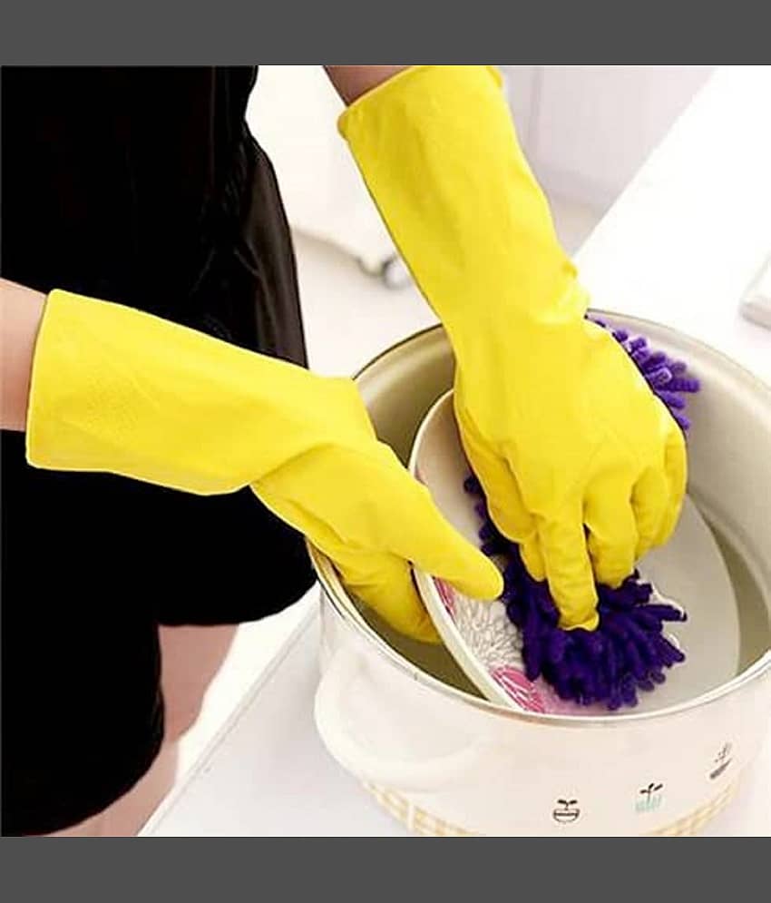 Reusable Natural Latex Rubber, Powder Free Dish Washing Cleaning Gloves ( 1 pair ) view 2