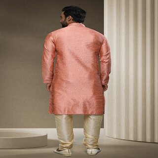Raivat Ethnic Peach Colour Jacquard Silk Brocade Kurta Pajama 1546 view 2