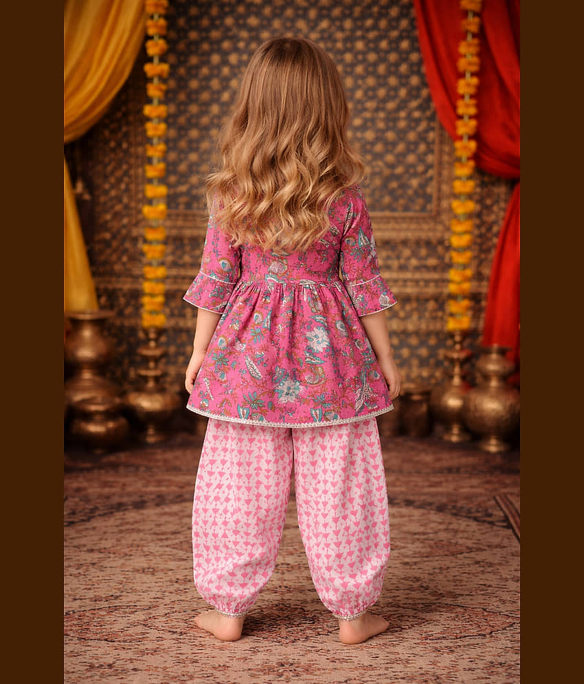Arshia Fashions Girls Cotton Blend Kurti with Salwar ( Pack of 1 , Pink ) view 2