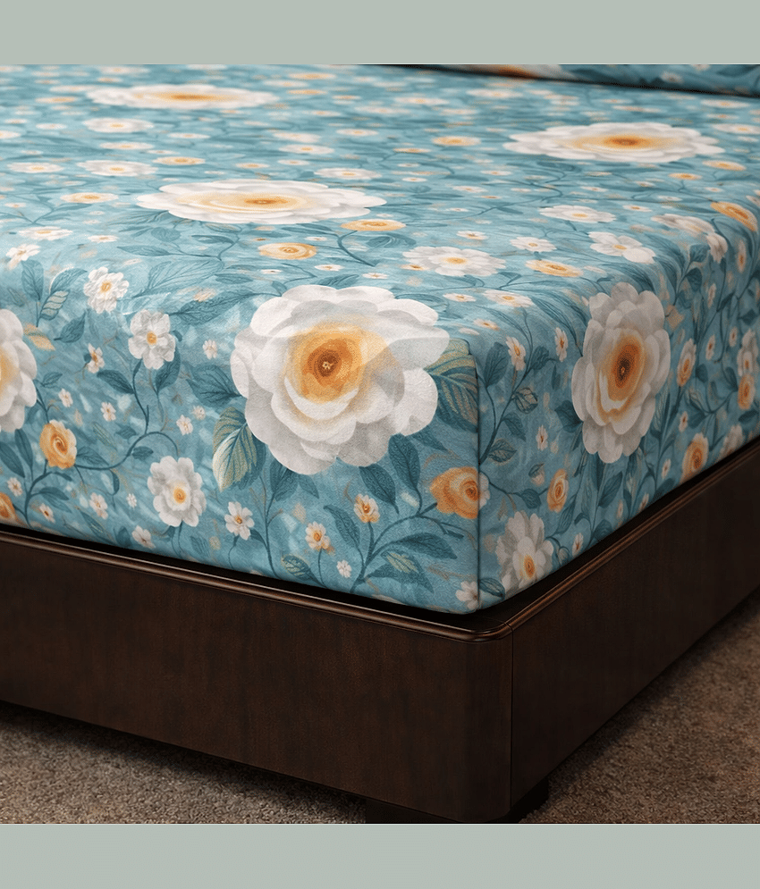 SWIZIER Cotton 1 Double Fitted Bedsheet with 2 Pillow Covers ( 198 cm x 182 cm ) , Sky Blue view 2