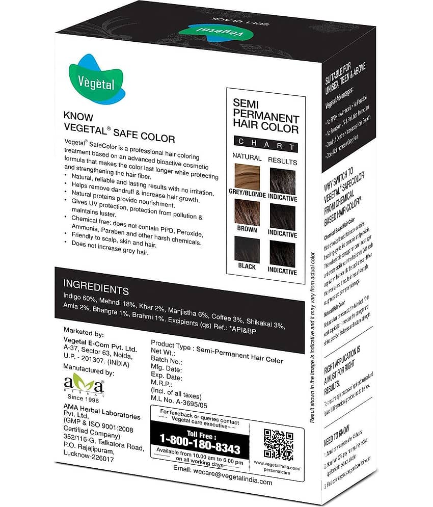 Vegetal Natural Semi Permanent Hair Color 50 g Black view 2