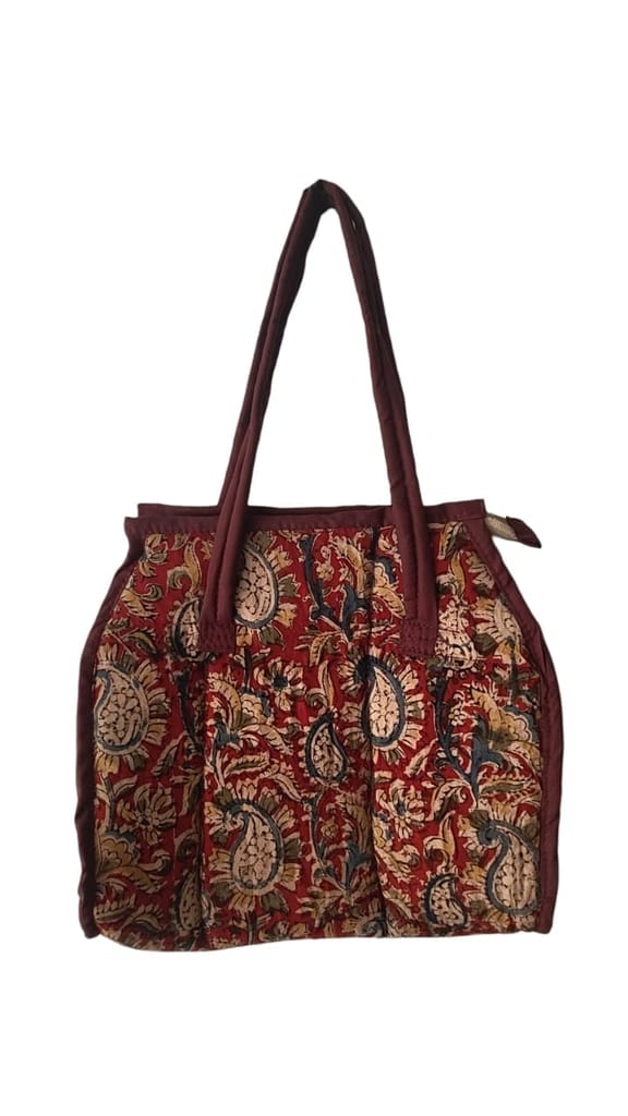 KALANKARI Handcrafted Quilted Cotton Tote Bag with Floral Print view 2