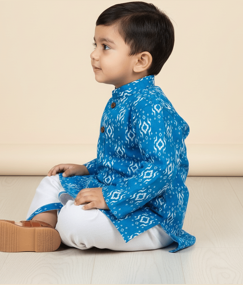 mustmom Baby Boys Rayon Green,White Dhoti Kurta Set ( Pack of 1 ) view 2