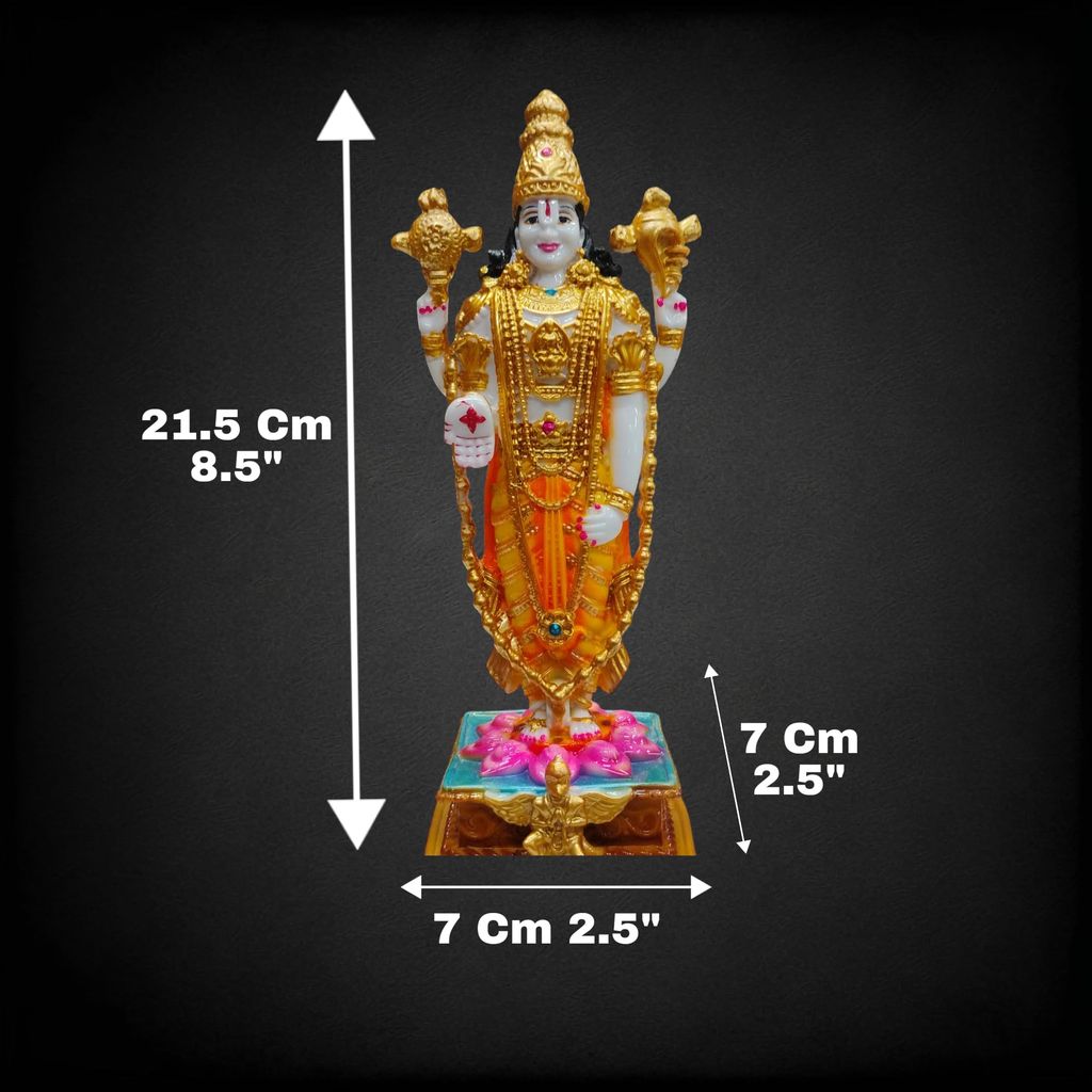 AMS Polyresin Lord Vishnu Idol | Elegant Balaji Statue for Home Temple & Pooja Room | Decorative Lakshmi Narayana Murti on Garuda Base | Hindu God Idol & Spiritual Home D�cor Showpiece | 21.5 cm view 2