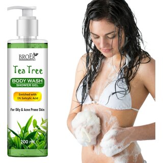 Broer Tea Tree Body Wash with Salicylic Acid - Antibacterial Oil Control Shower Gel (200 ml)