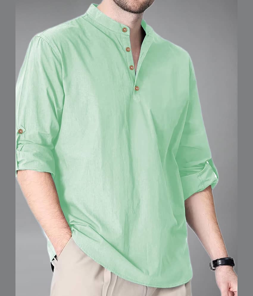 Vida Loca Cotton Blend Plain Shirt Style Kurta For Men ( Turquoise )