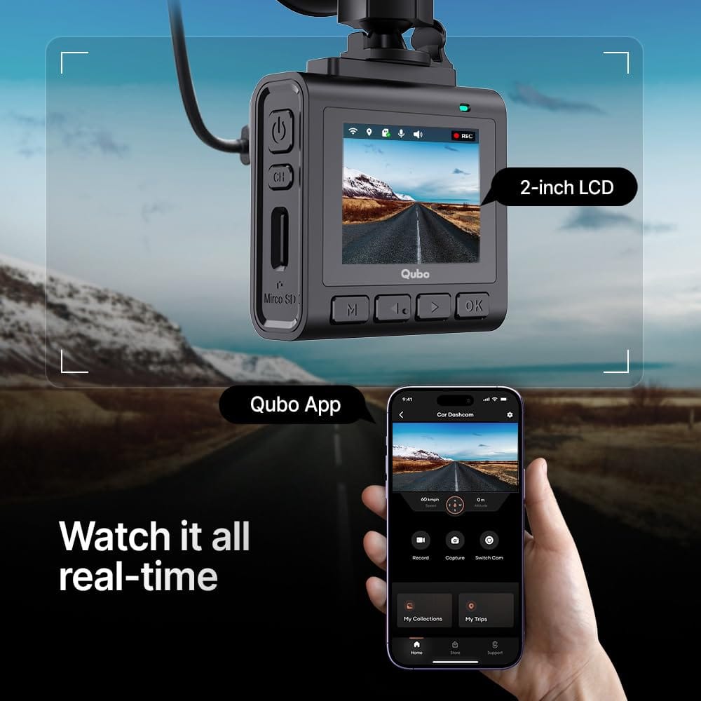 Qubo Car Dashcam Pro 2.7K Dual Channel view 2