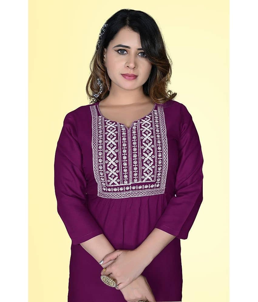 haya fashion - Magenta Rayon Women's Straight Kurti ( Pack of 1 ) view 2