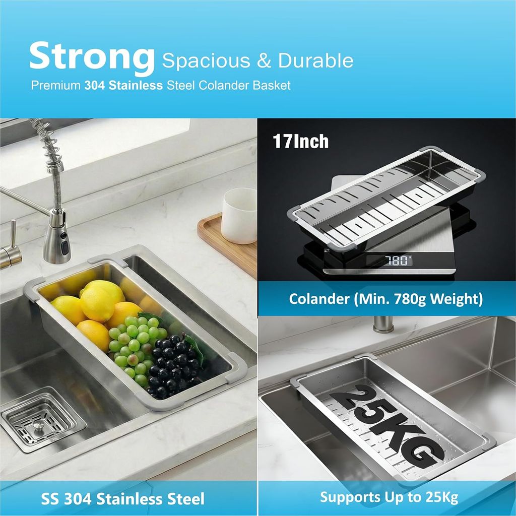 Aqua 304 Handmade (22x 18 x 09 ) Inch SS Square Coupling Single Bowl Silver Kitchen Sink view 2