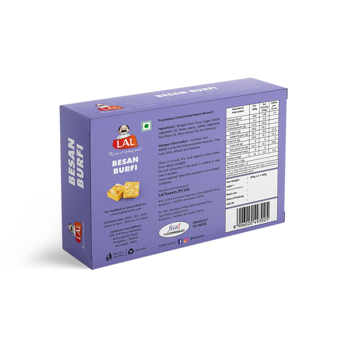 Lal Sweets Besan Burfi, 400 gm view 2