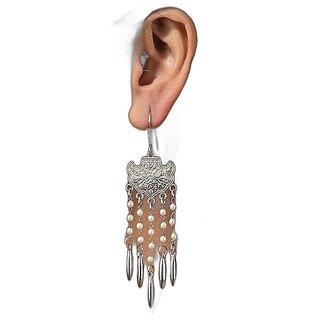 LOOK AND ADORN German Silver Dangle Pearl Earring, White and Silver, Handmade