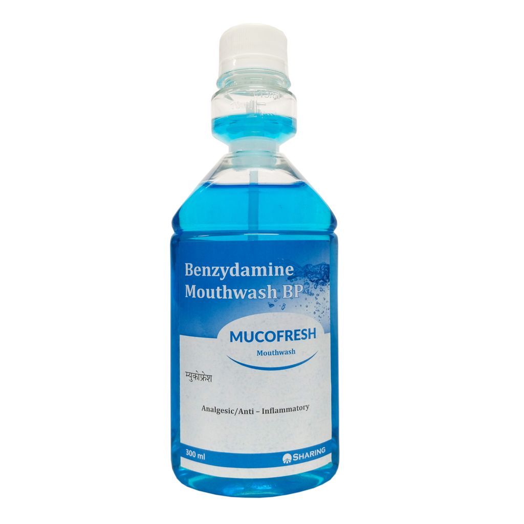 MUCOFRESH Benzydamine Mouthwash BP Analgesic Anti-Inflammatory, 300ml view 2