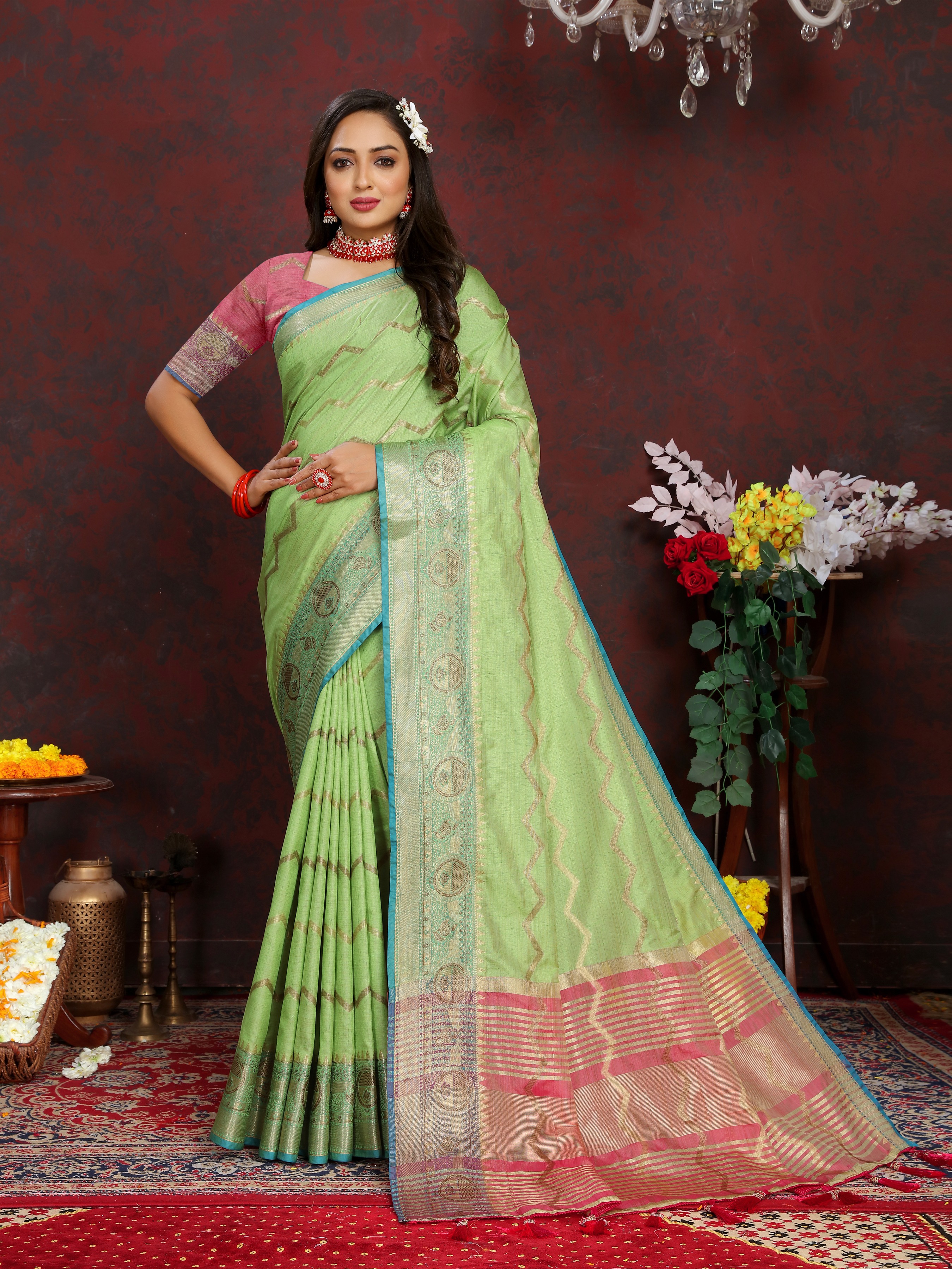 Soft katan silk saree with zari weawing design... view 2