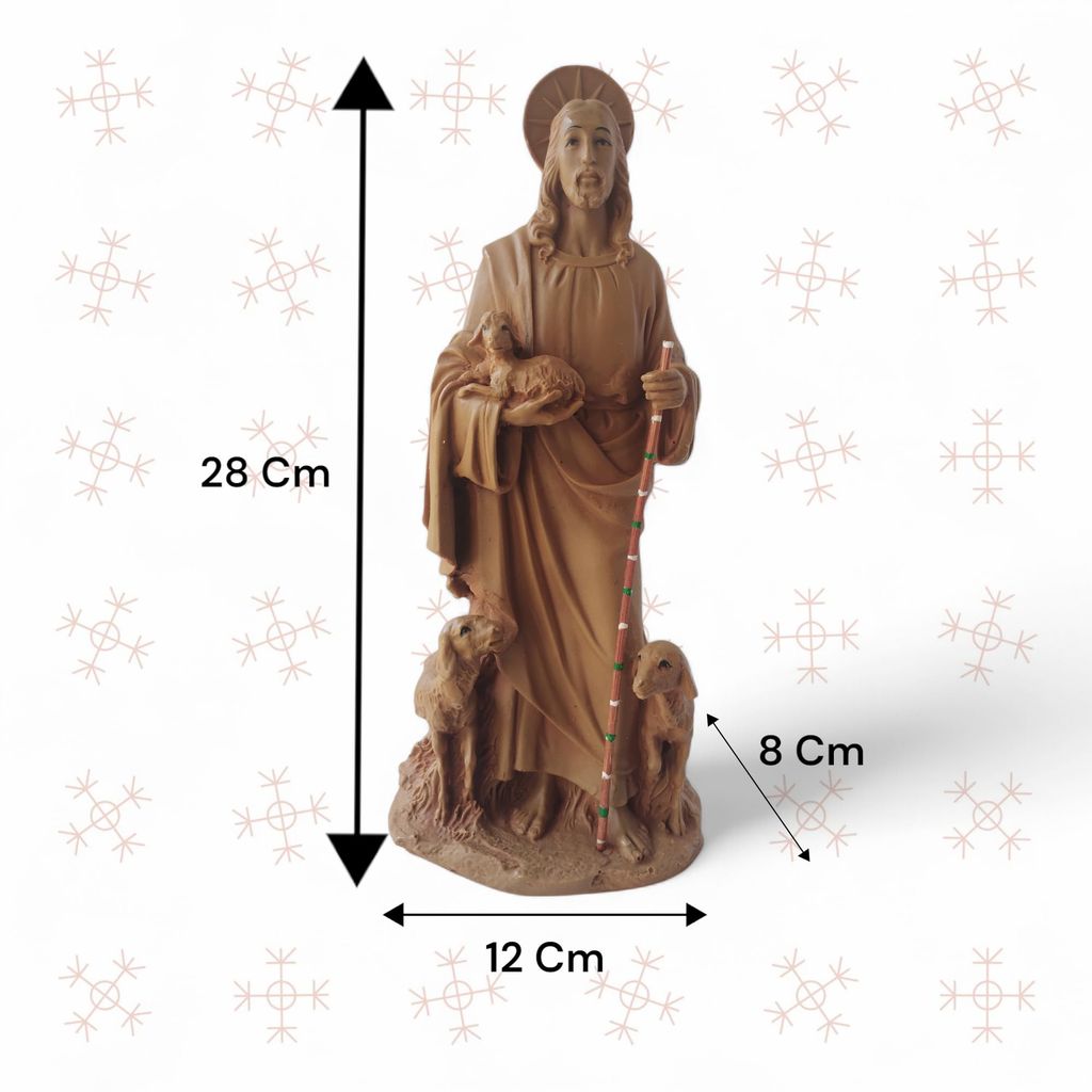 AMS Resin Jesus Christ Idol, The Good Shepherd Statue God Jesus Sculpture for Christian Idol Home, Office Prayer Room, Worship & Living Room Gifting Showpiece Brown 28H12L8W Cm view 2