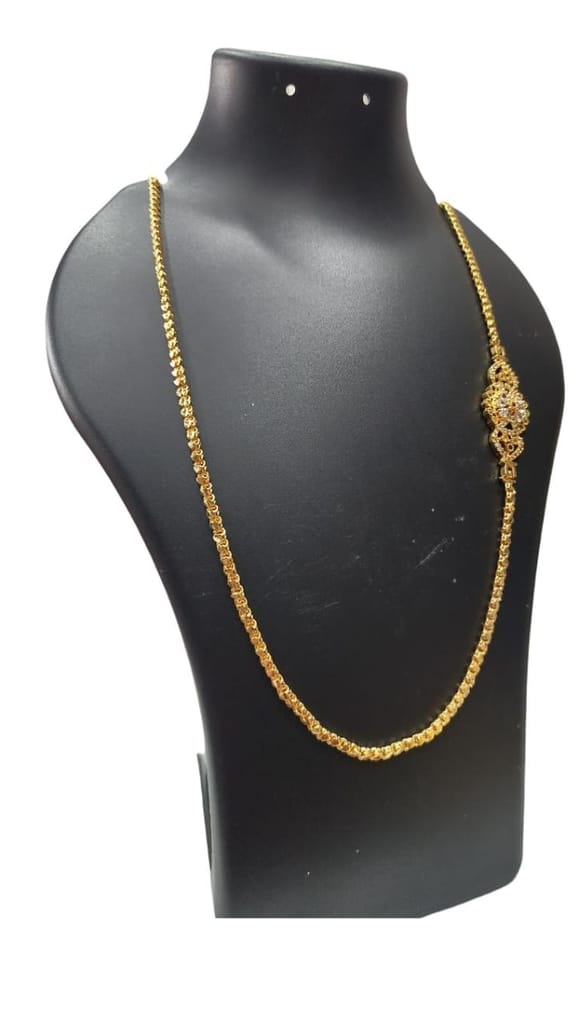 **Stunning Gold Plated Long Necklace with Floral Pendant and Red Stones for Women view 2