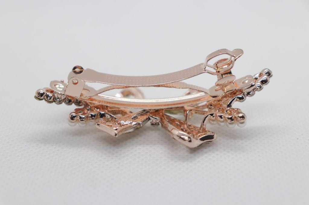 Elegant Rhinestone and Pearl Bow Hair Clip view 2