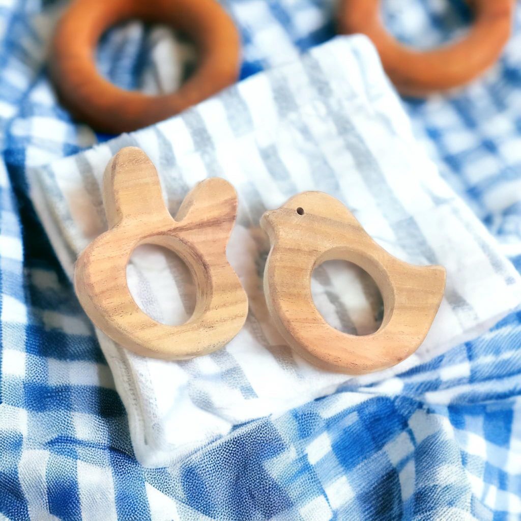 Neemtoys Teethers for Babies of Age 0 to 3 Years, Gum Strengthening Neem Wooden Teethers of Shapes Bunny and Dove Teether, Teething Toy for Babies with Multiple Textured Surface (Brown) view 2