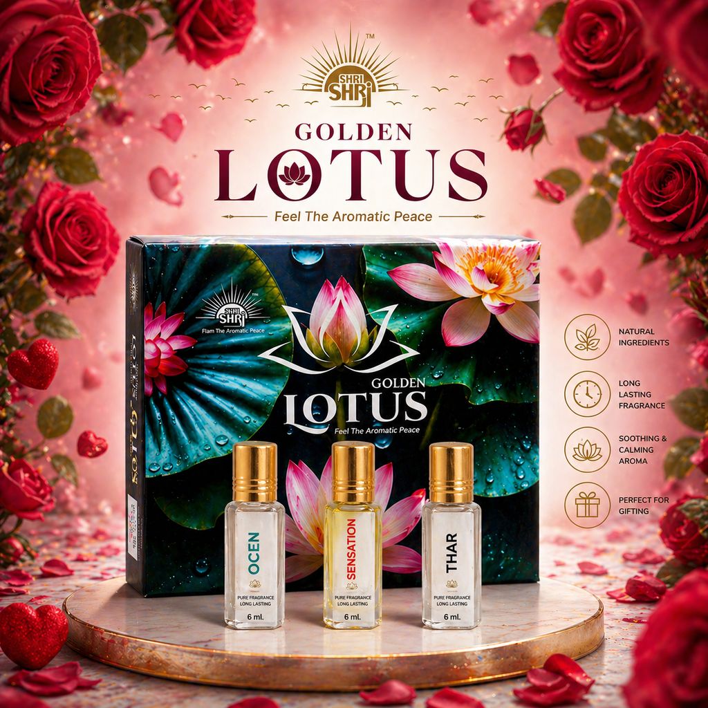 Shri ShriJi Golden Lotus Perfume Gift Set (3 x 6ml) | Alcohol-Free Premium Perfume for Men & Women | Long Lasting Fragrance | Luxury Gift Pack view 2