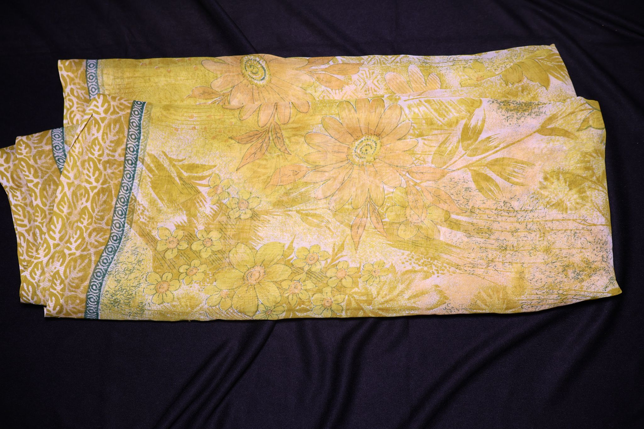 Yellow Floral Print Fabric - Elegant & Versatile Textile view 2