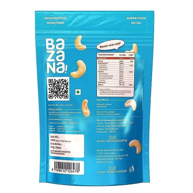 Bazana Roasted Salted Cashews 180g | Protein-Rich, Fiber-Enriched, Healthy Fats | Immunity Booster | Vegetarian & Keto-Friendly | Satisfying Crunch (Pack of 1) view 2