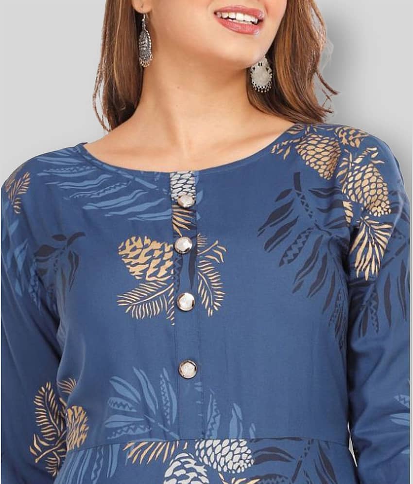 CTMTEX - Blue Rayon Women's Flared Kurti ( Pack of 1 ) view 2